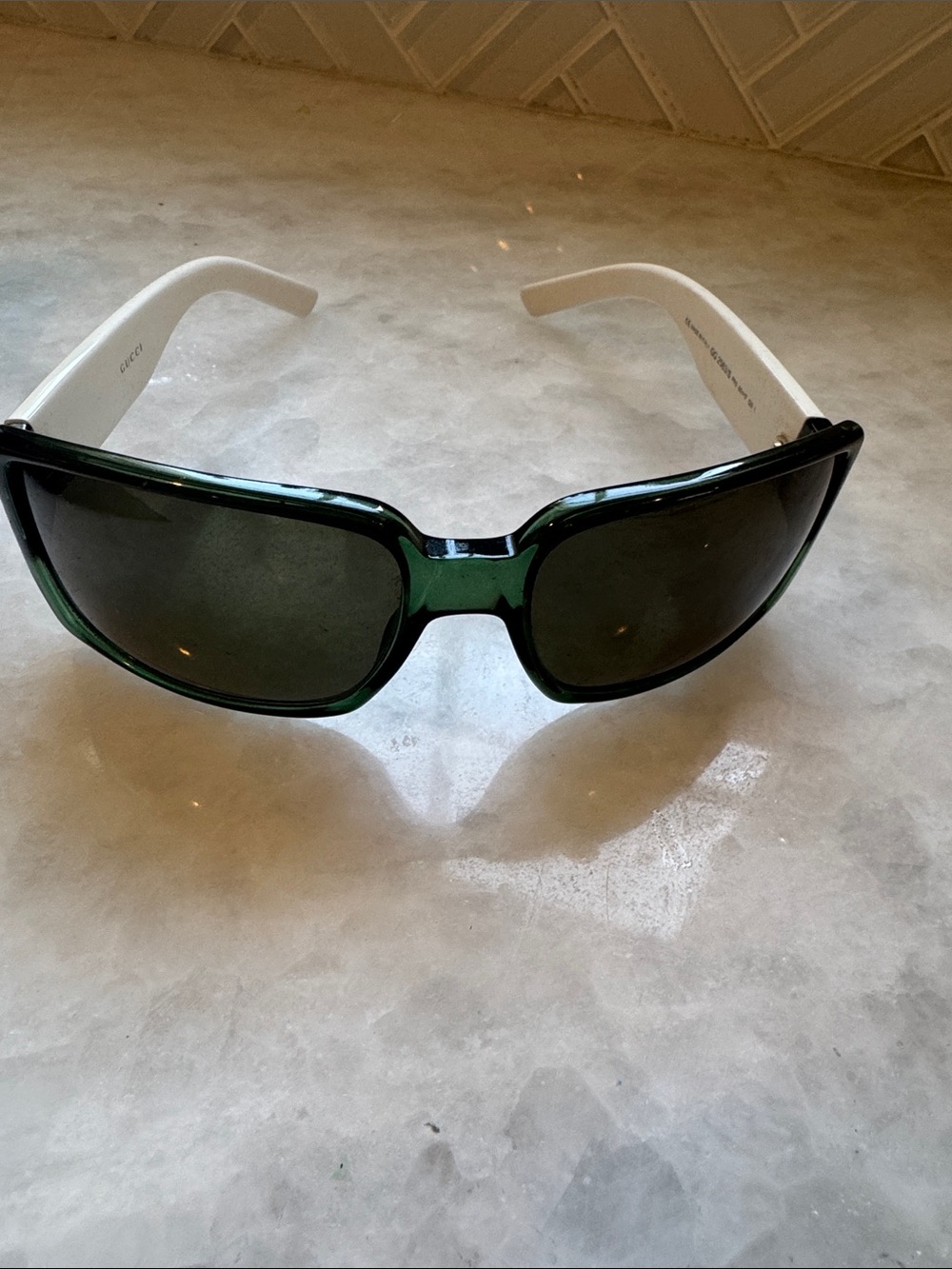 Gucci White Temples with Green and Red Signature Stripe Sunglasses